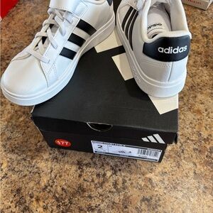 adidas Kids White Sneakers with Black Stripes